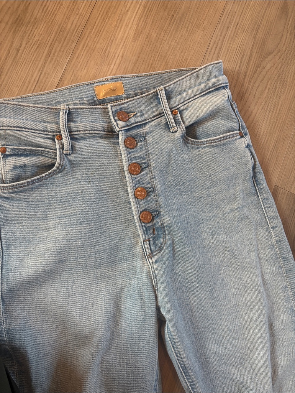 MOTHER Straight-Leg Light Blue Button-Fly Jeans- The Pixie Dazzler Ankle - Picture 3 of 5